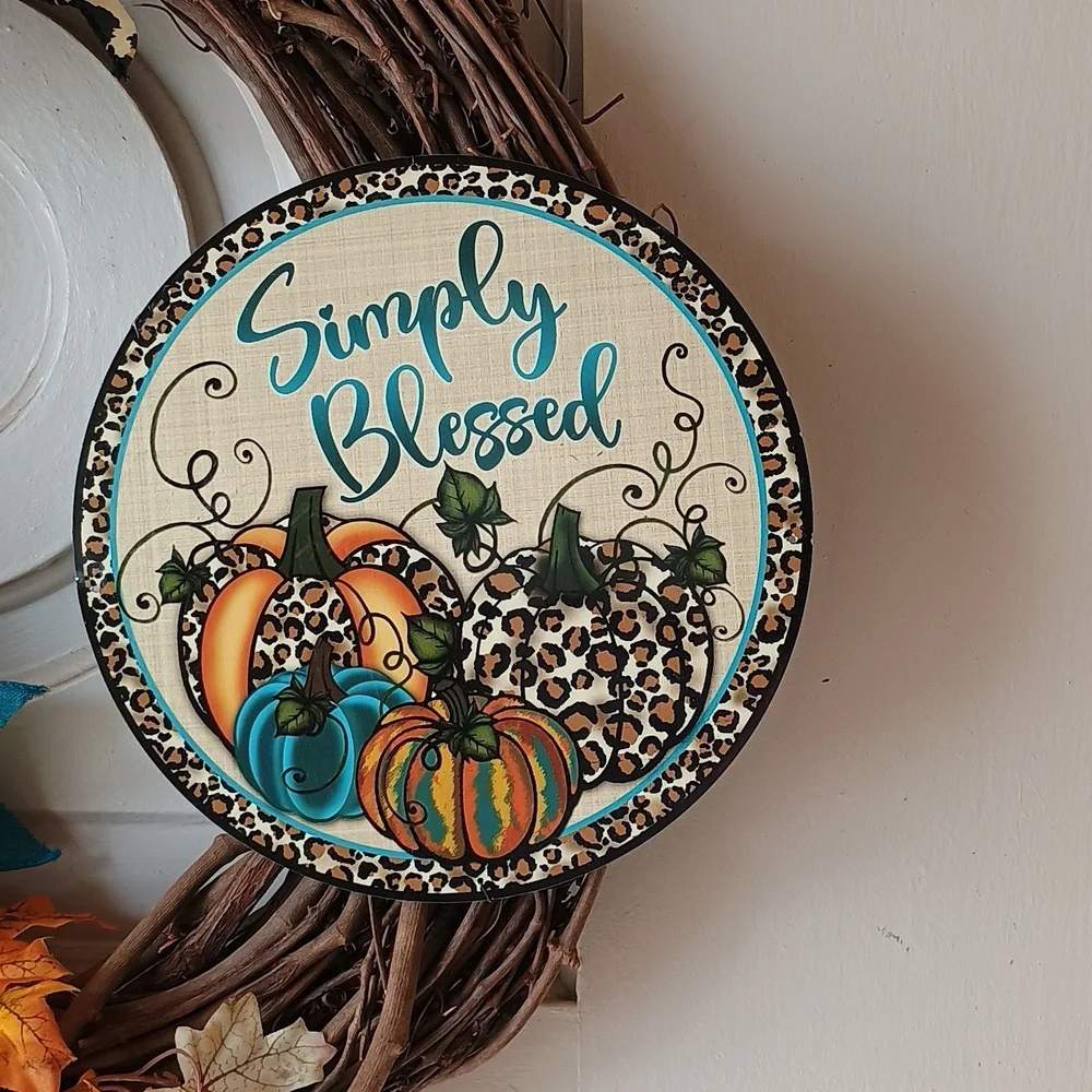 Simply Blessed Autumn Wreath with Pumpkins and Bow